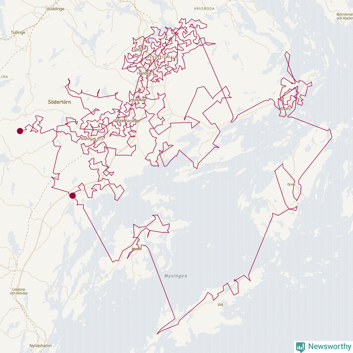 Karta över tomtens bästa resväg