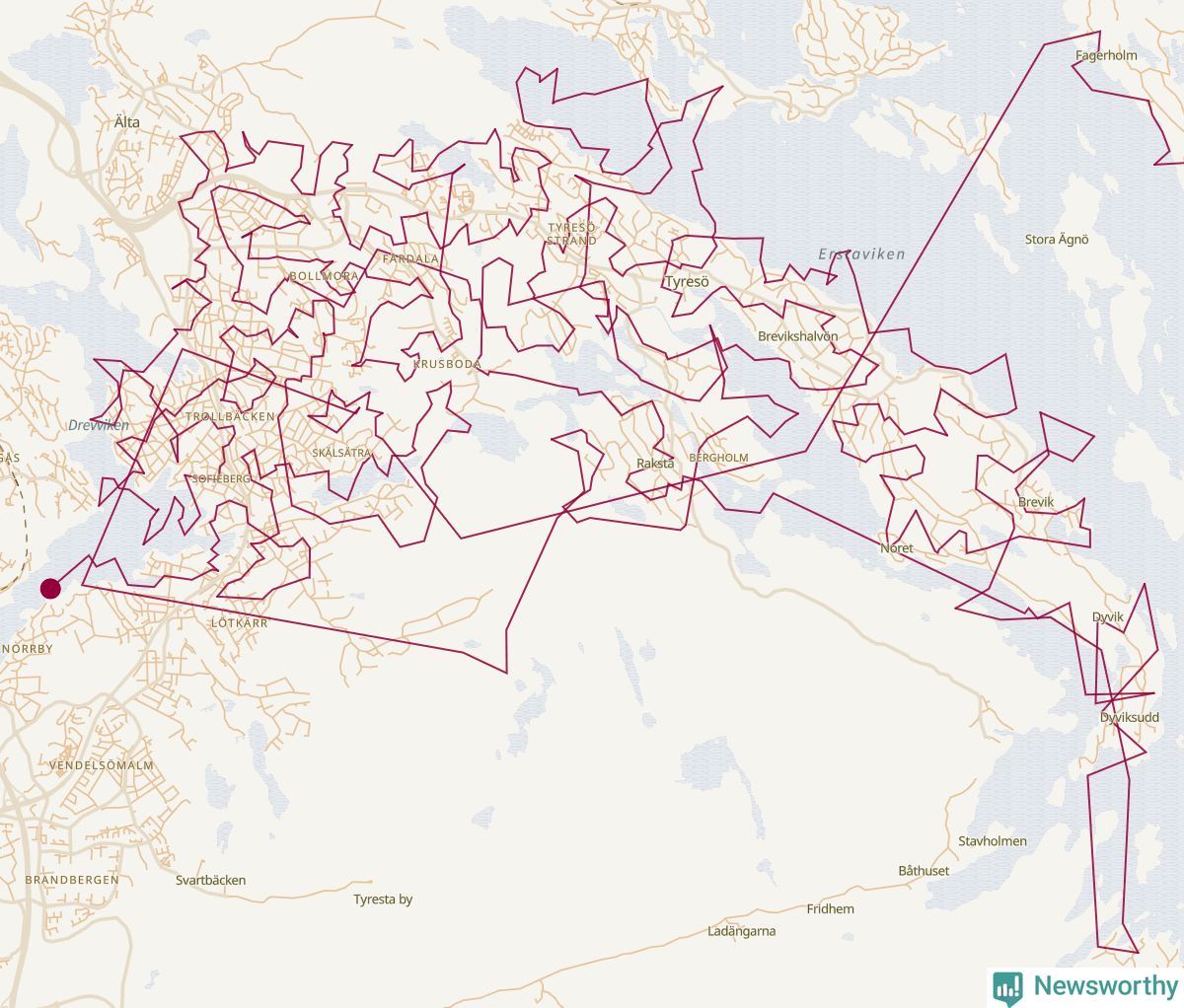 Karta över tomtens bästa resväg