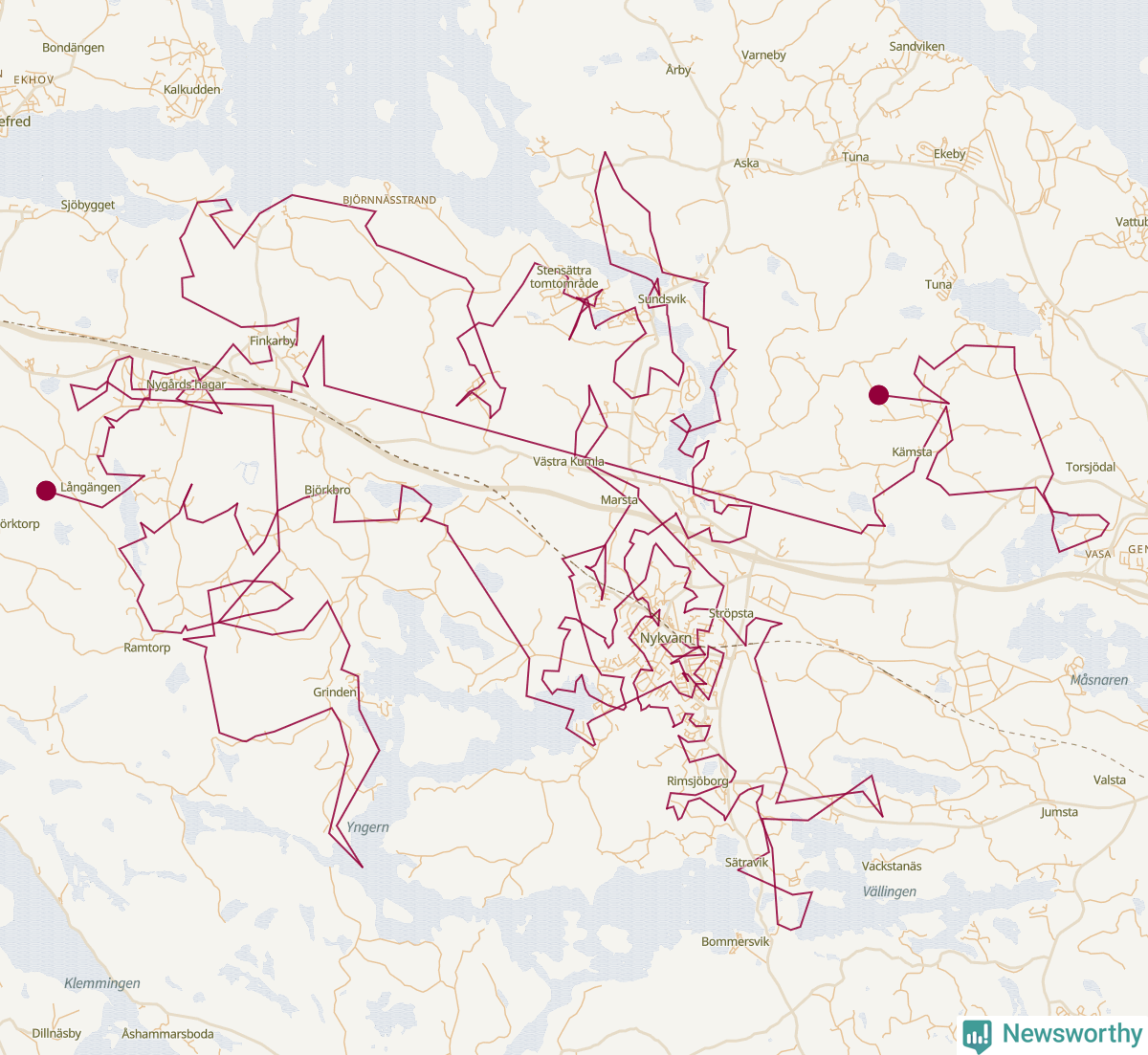 Karta över tomtens bästa resväg