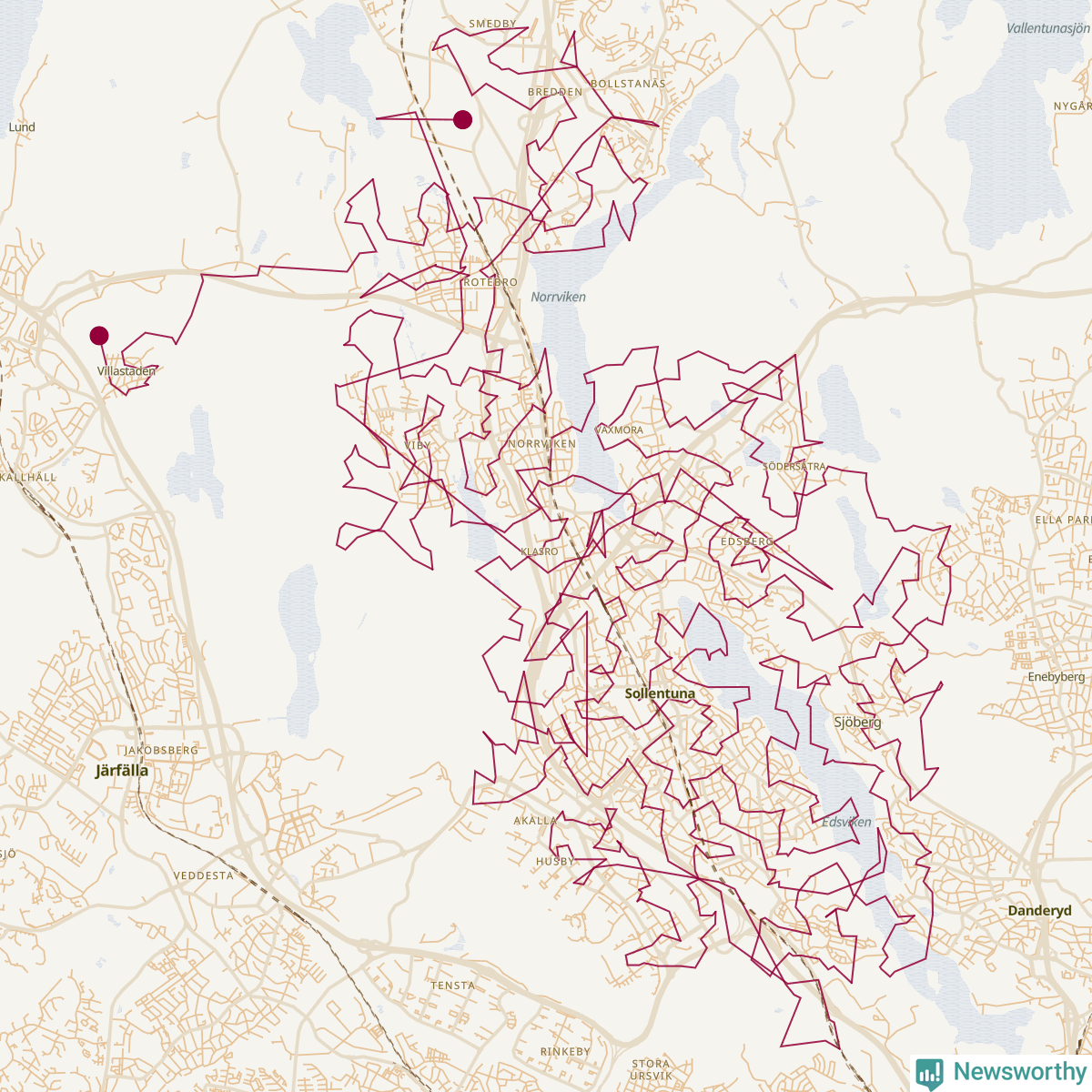 Karta över tomtens bästa resväg