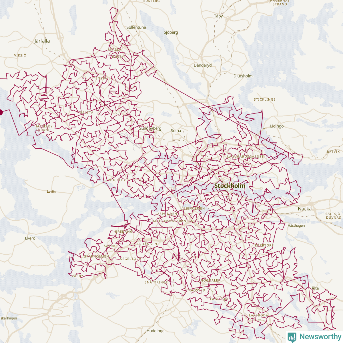 Karta över tomtens bästa resväg