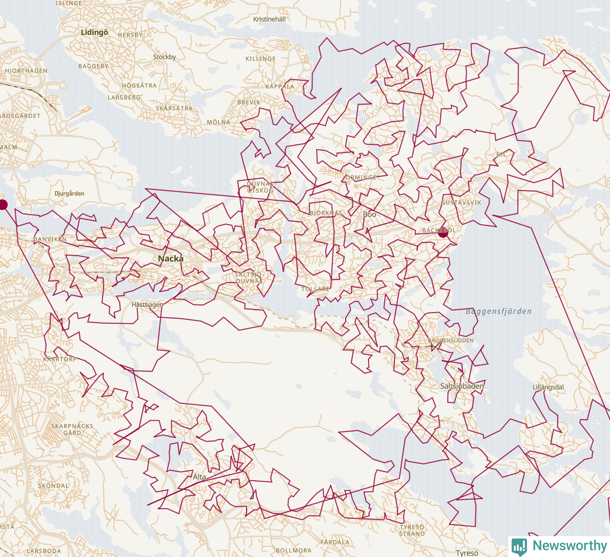 Karta över tomtens bästa resväg