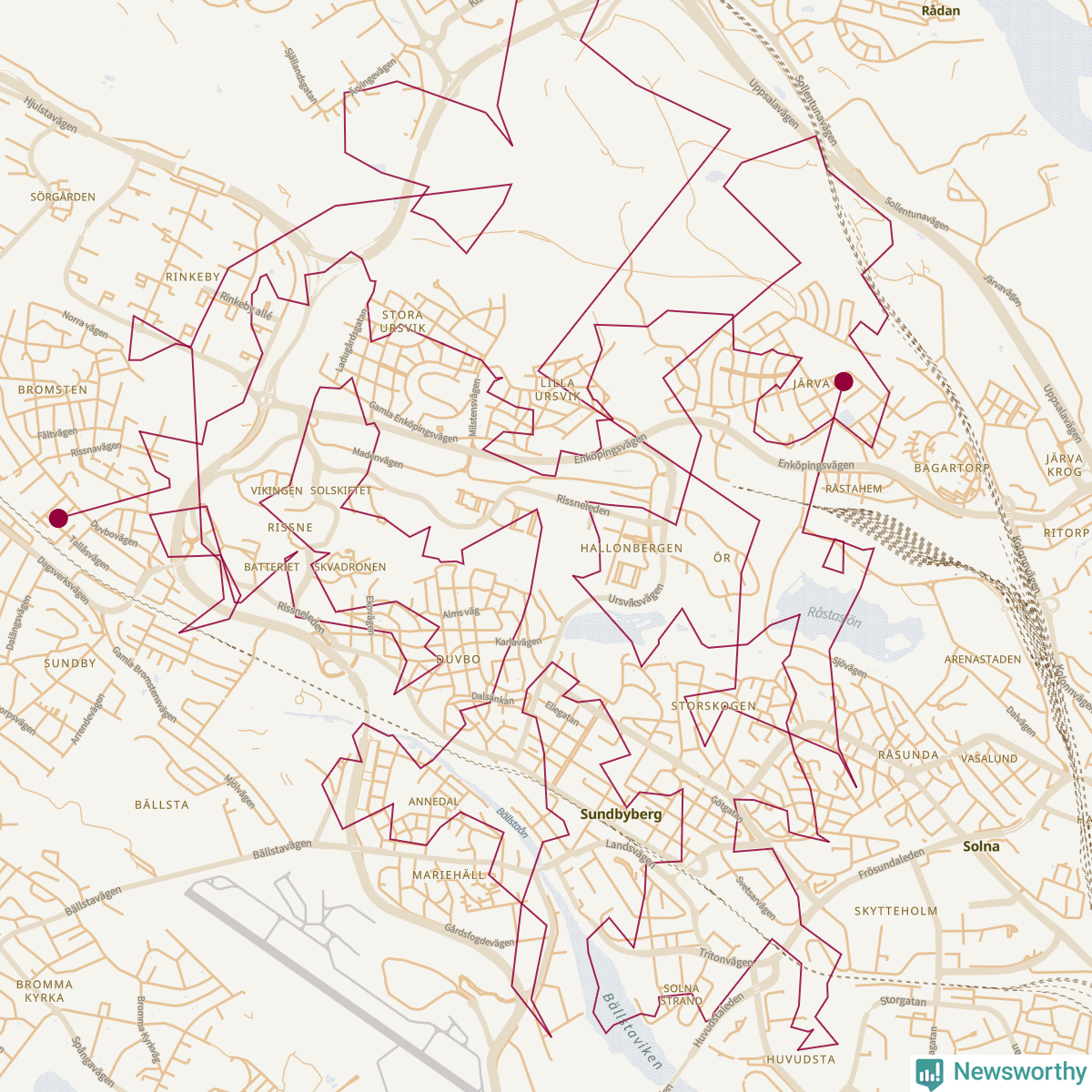 Karta över tomtens bästa resväg