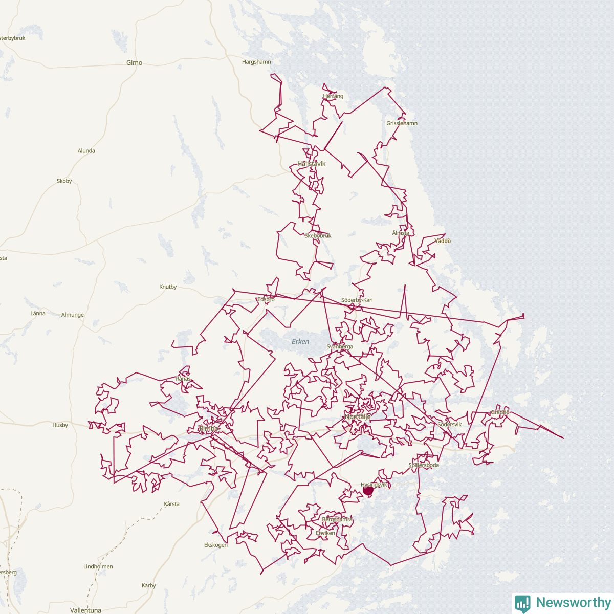 Karta över tomtens bästa resväg