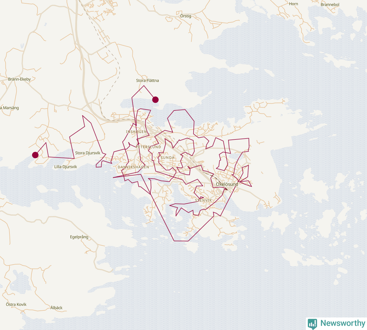 Karta över tomtens bästa resväg