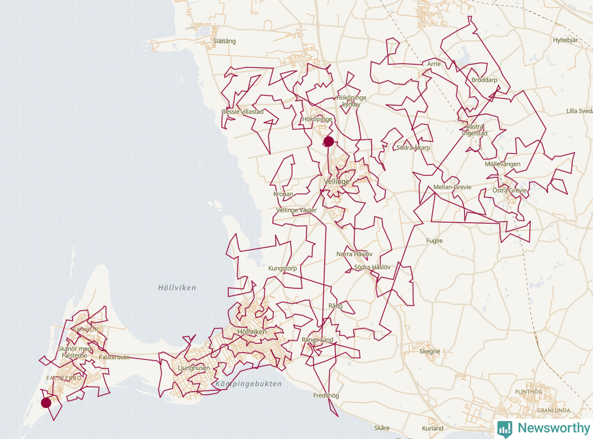 Karta över tomtens bästa resväg