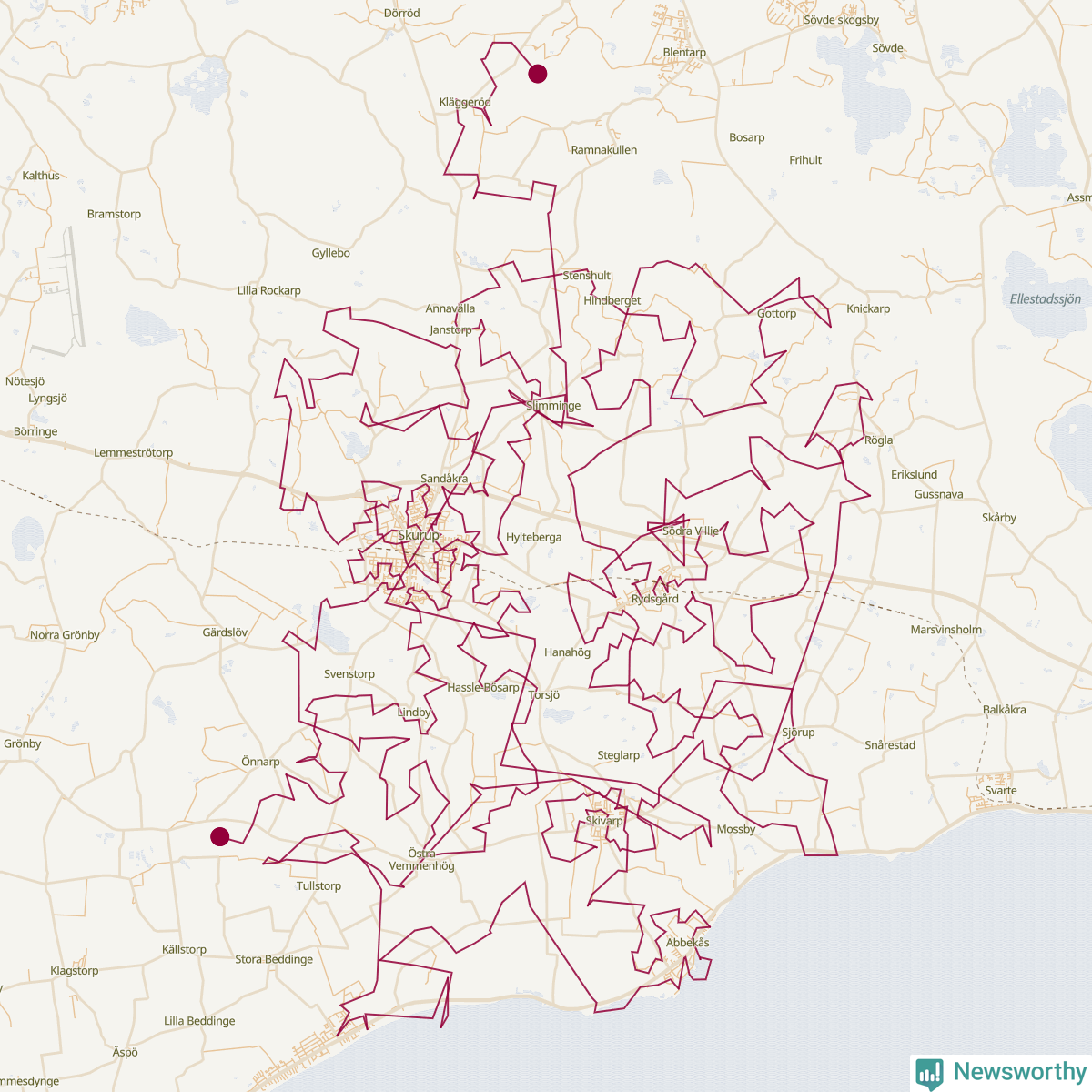 Karta över tomtens bästa resväg