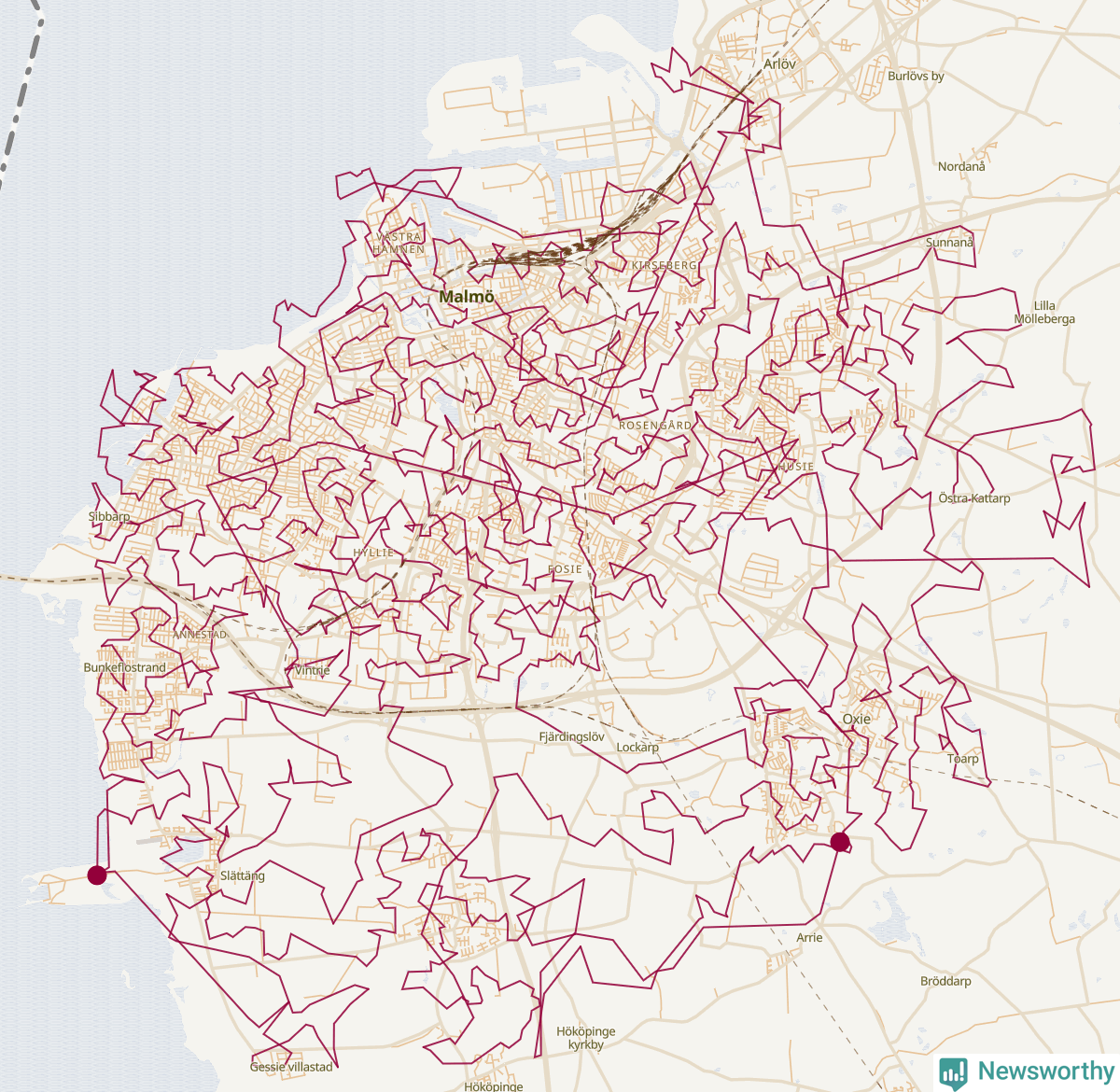Karta över tomtens bästa resväg