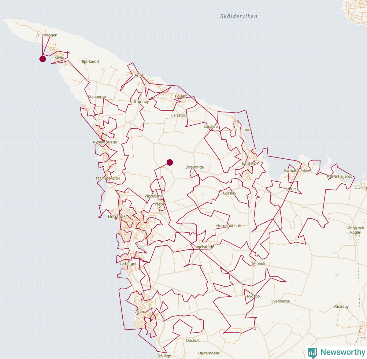 Karta över tomtens bästa resväg