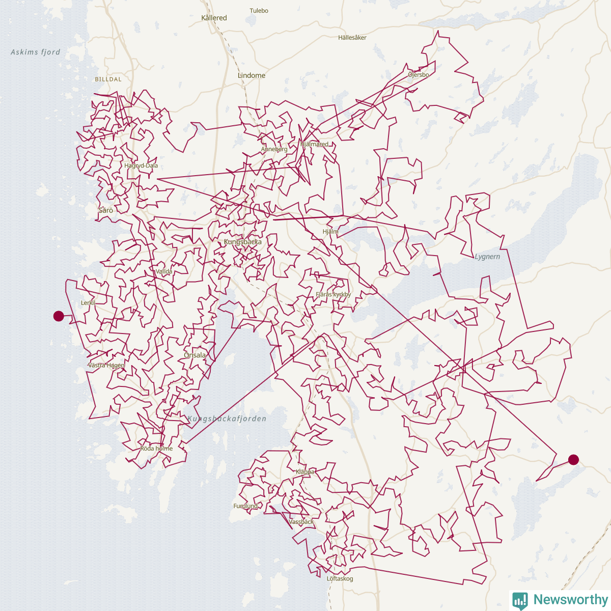 Karta över tomtens bästa resväg