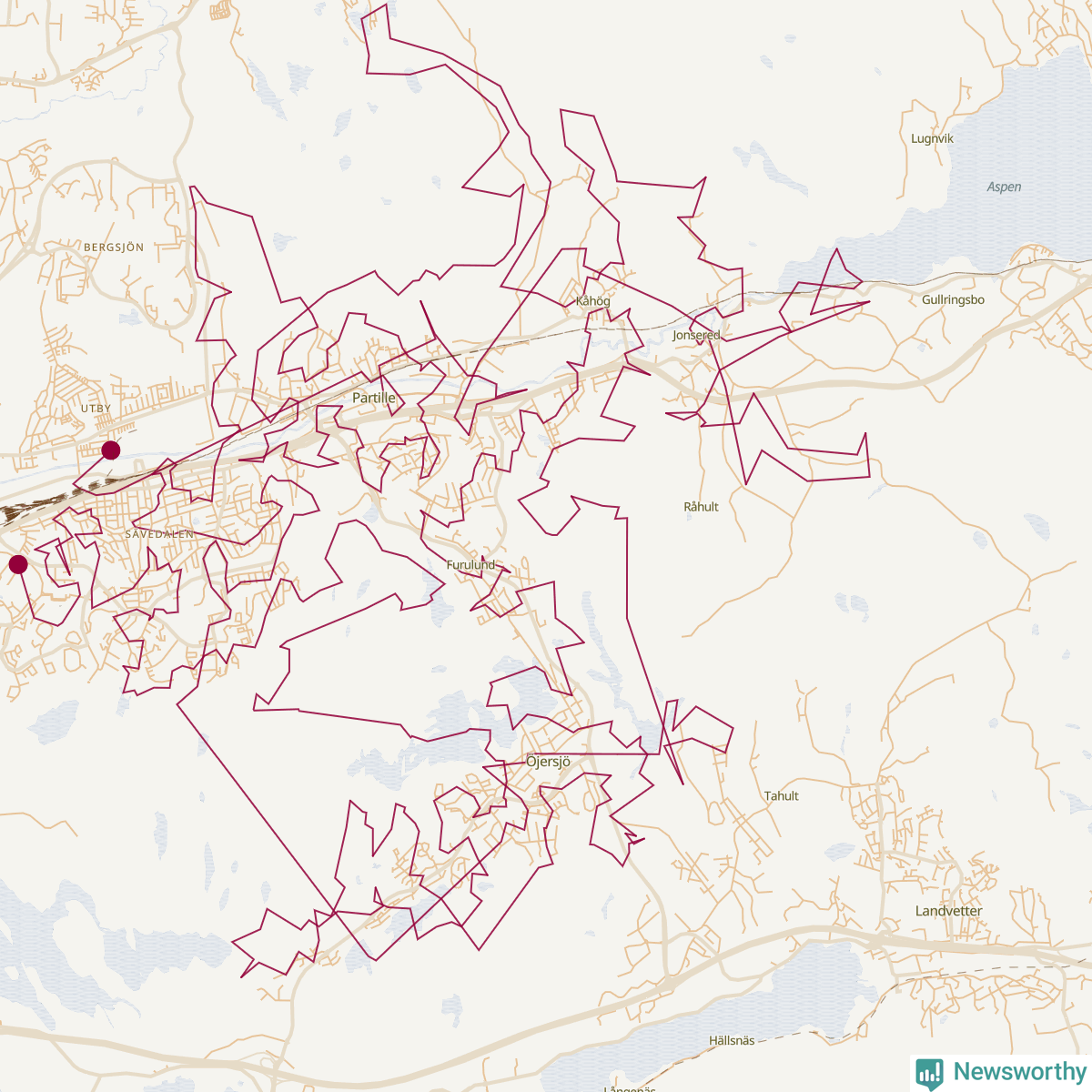 Karta över tomtens bästa resväg