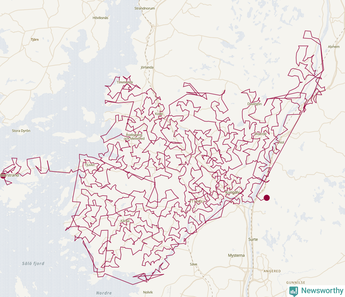 Karta över tomtens bästa resväg