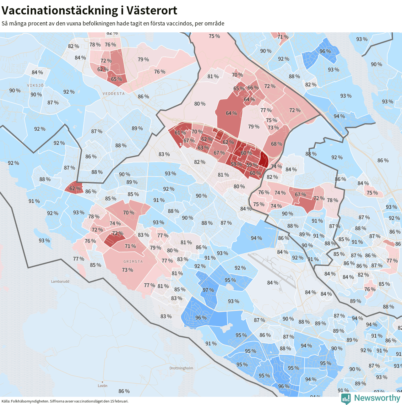 Karta över vaccinationstäckning i Västerort