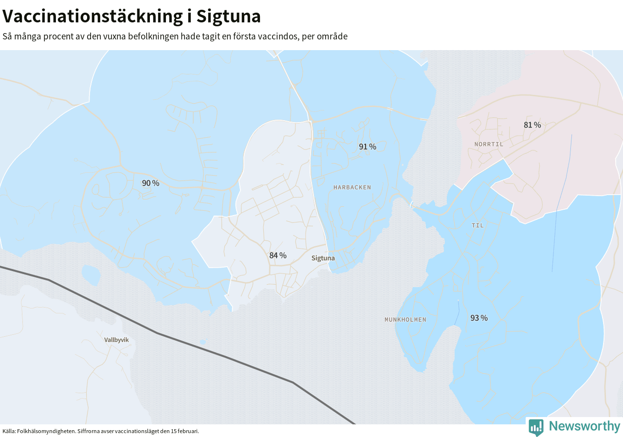 Karta över vaccinationstäckning i Sigtuna