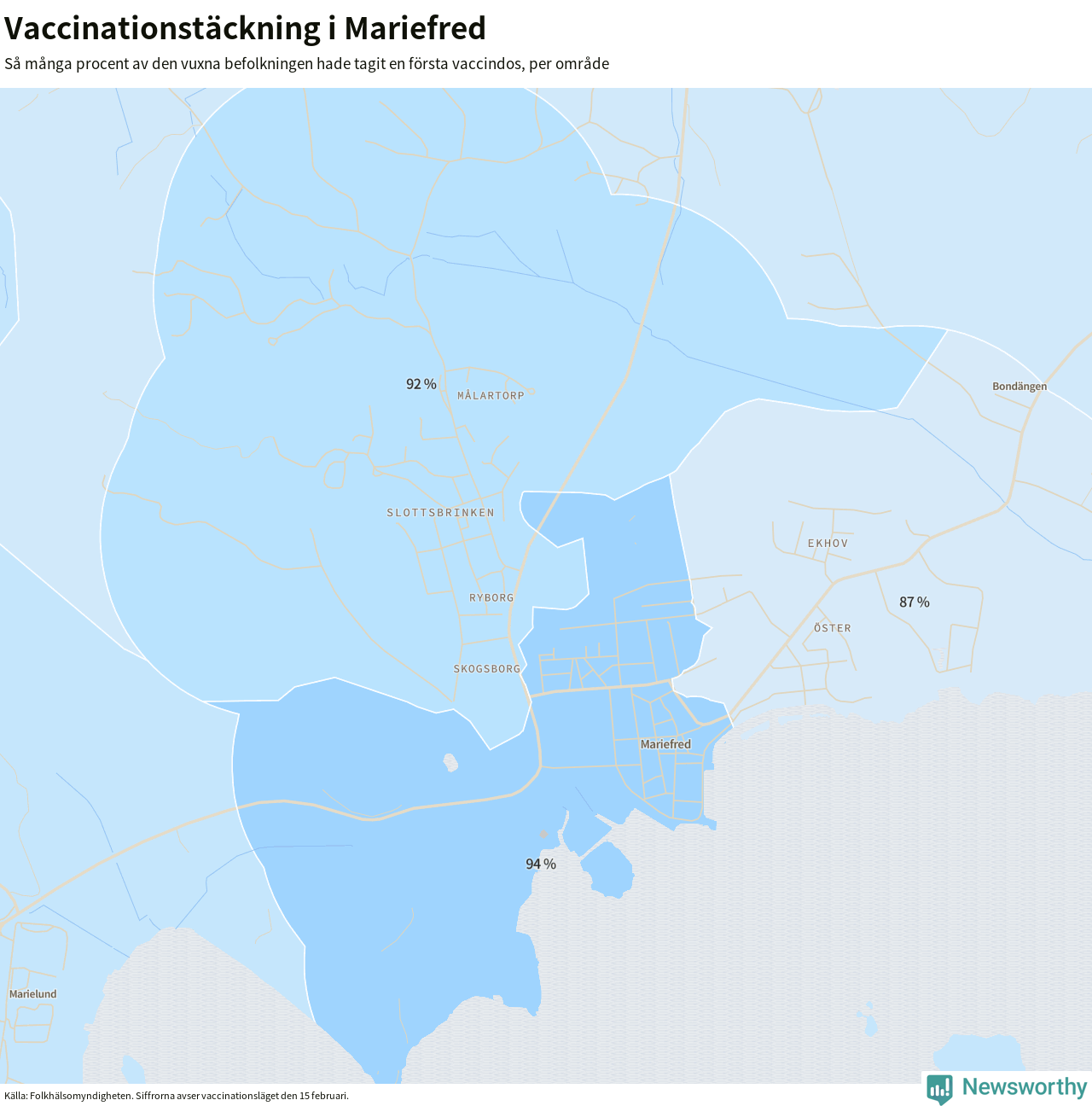 Karta över vaccinationstäckning i Mariefred