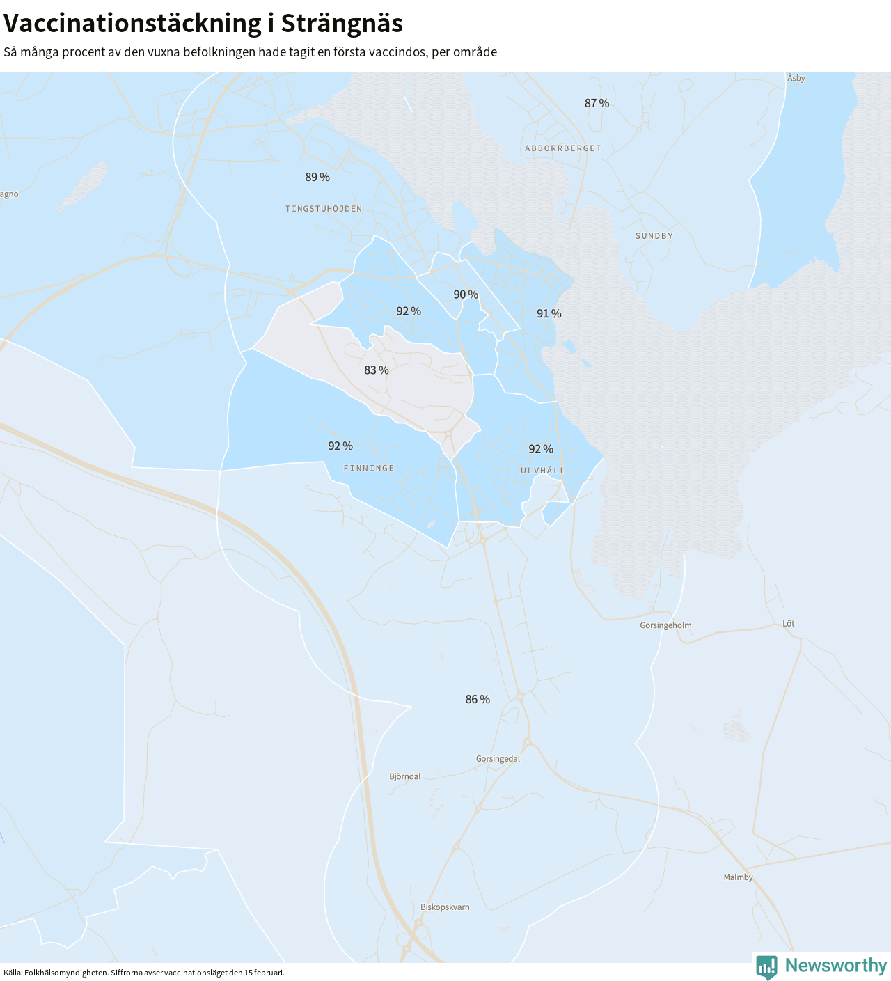 Karta över vaccinationstäckning i Strängnäs