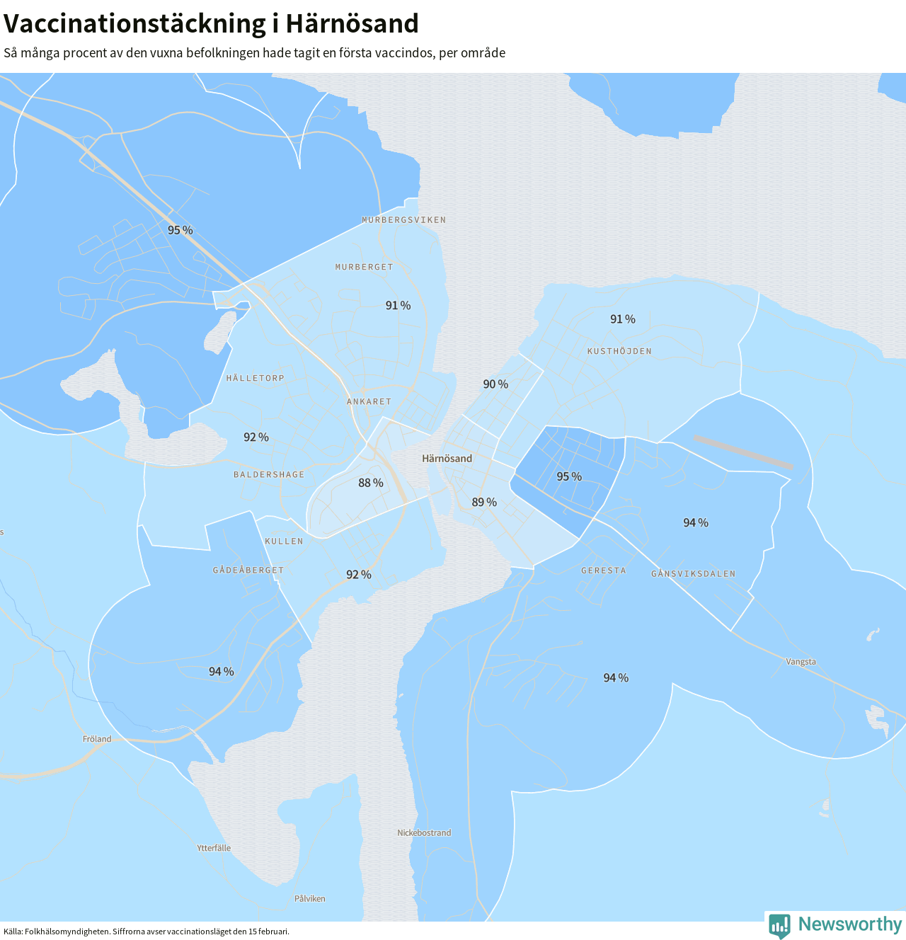 Karta över vaccinationstäckning i Härnösand