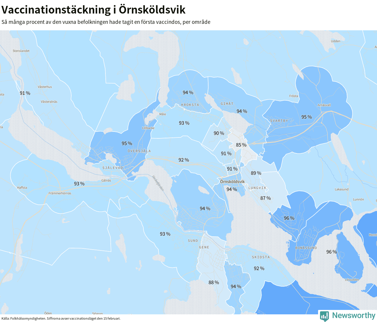 Karta över vaccinationstäckning i Örnsköldsvik