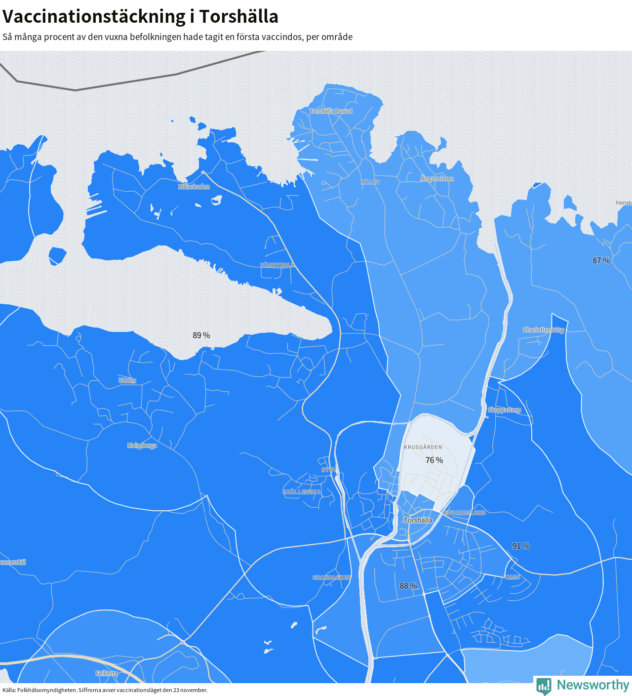 Karta över vaccinationstäckning i Torshälla