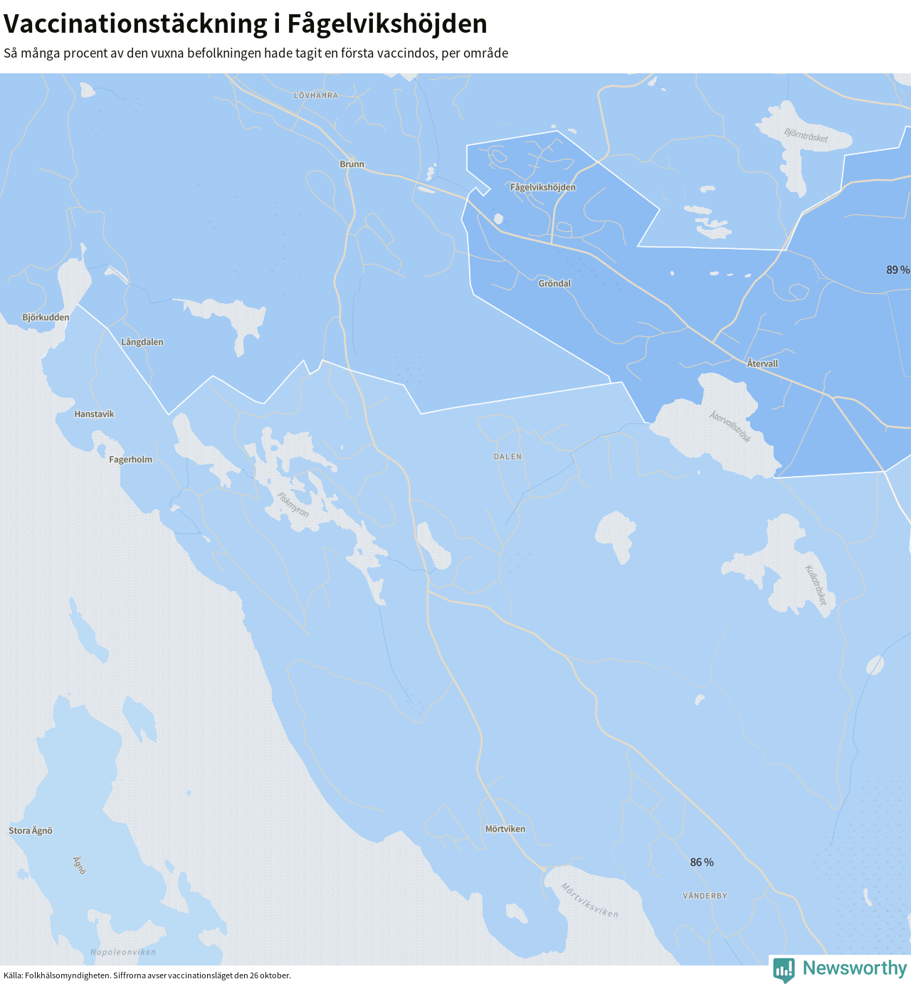 Karta över vaccinationstäckning i Fågelvikshöjden