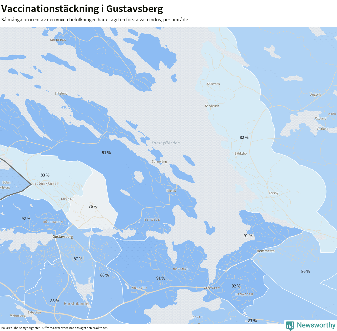 Karta över vaccinationstäckning i Gustavsberg