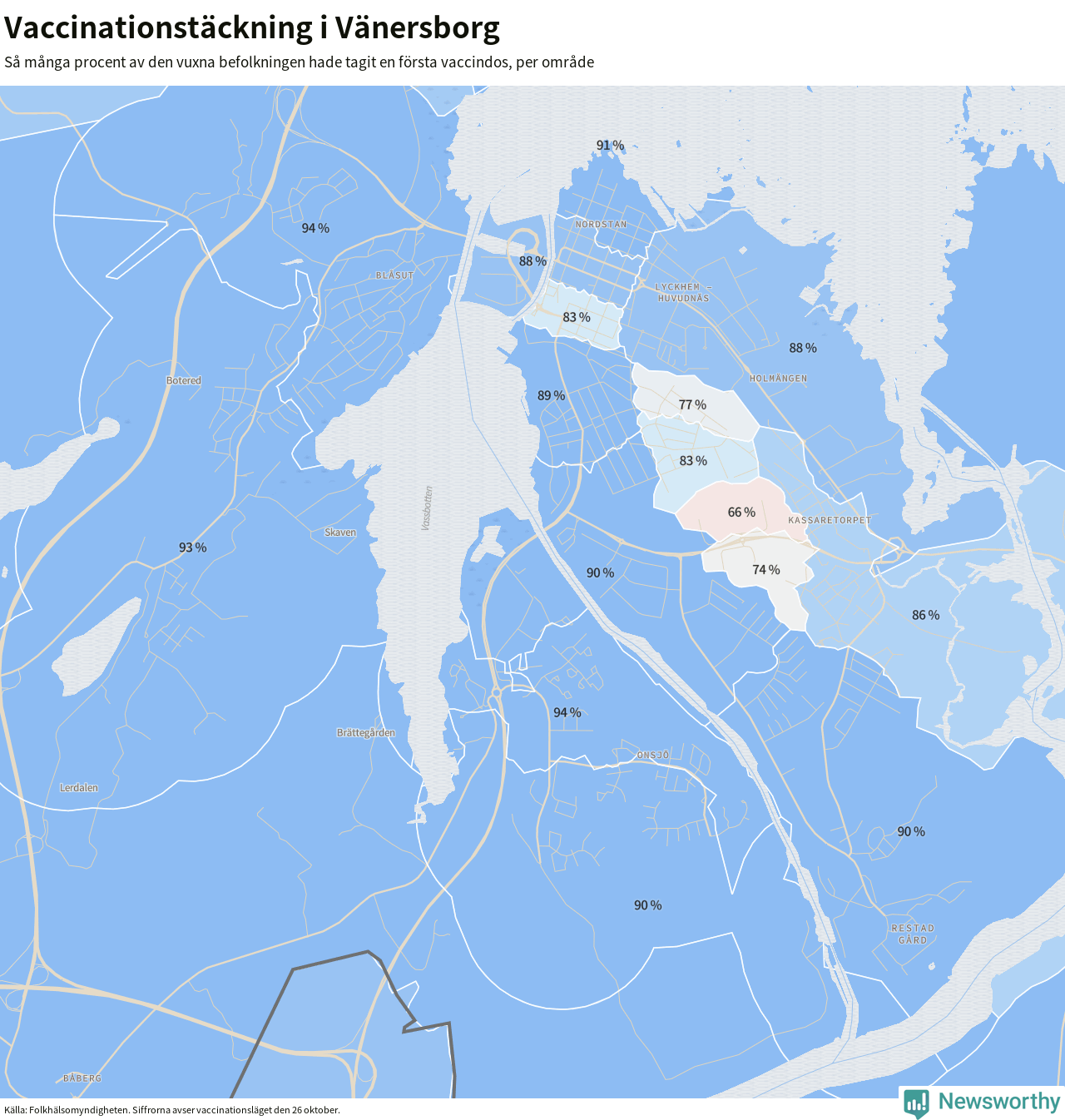 Karta över vaccinationstäckning i Vänersborg