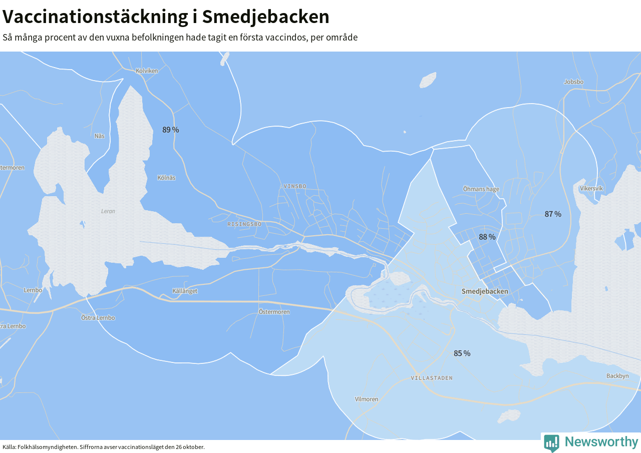 Karta över vaccinationstäckning i Smedjebacken