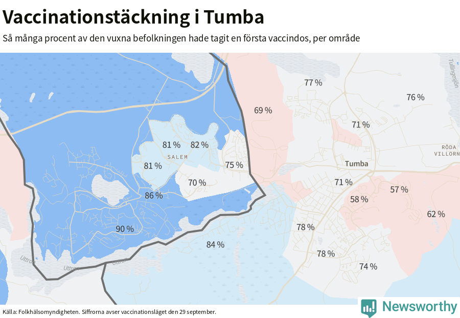 Karta över vaccinationstäckning i Tumba