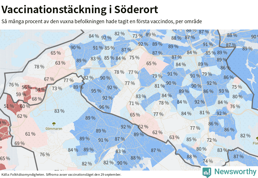 Karta över vaccinationstäckning i Söderort
