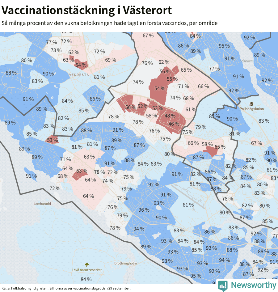 Karta över vaccinationstäckning i Västerort