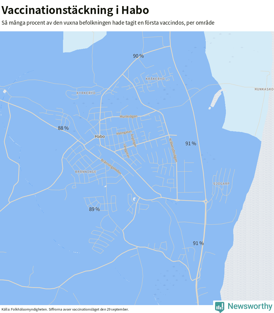 Karta över vaccinationstäckning i Habo
